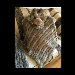 Rabbit Fur Scarf Muffler Pom Pom Brown/Tan Multicolor